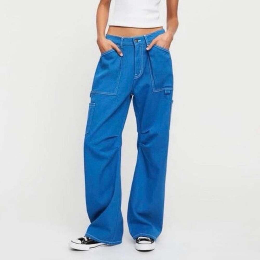 Lioness Miami Vice Cargo Jeans Women’s Small Blue Wide Leg Baggy Utility EUC